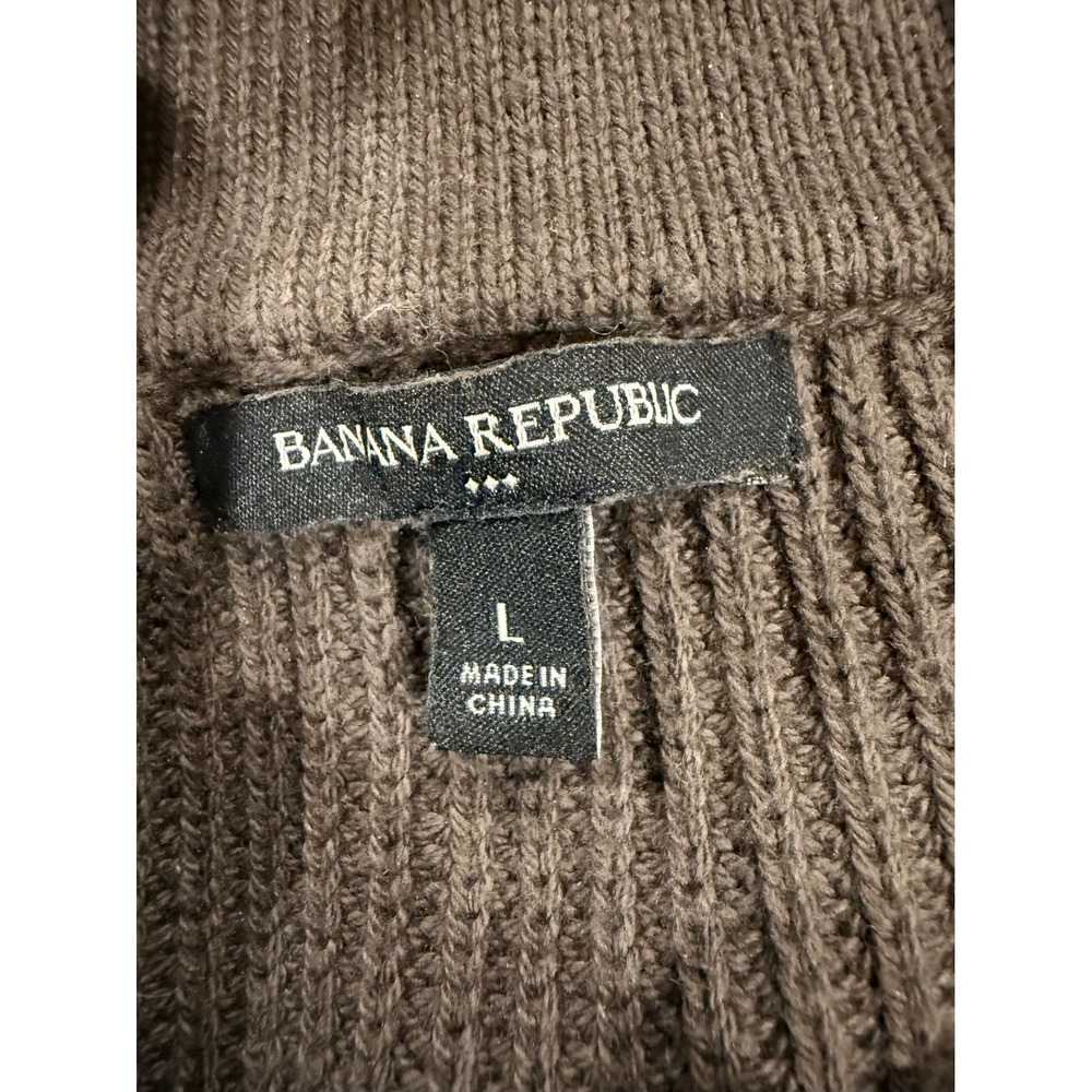 Banana Republic Womens Ribbed Mock Neck Button Henley Sweater Brown Olive/L - Picture 5 of 7